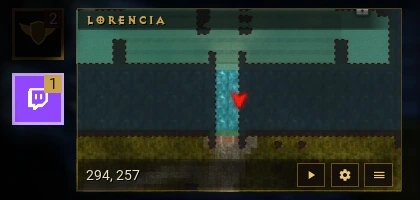 Ícone da Twitch no jogo, ao lado do minimapa, indicando uma transmissão ao vivo.