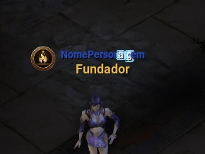 O emblema e o título Fundador logo abaixo do nome do personagem, sobre ele.