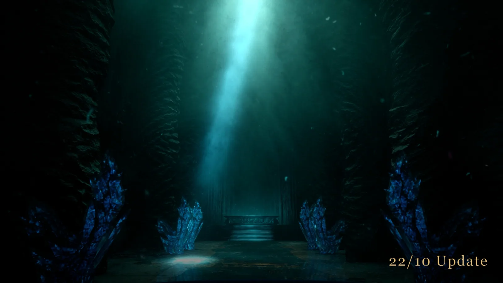 Crystal hall lit by a beam of light