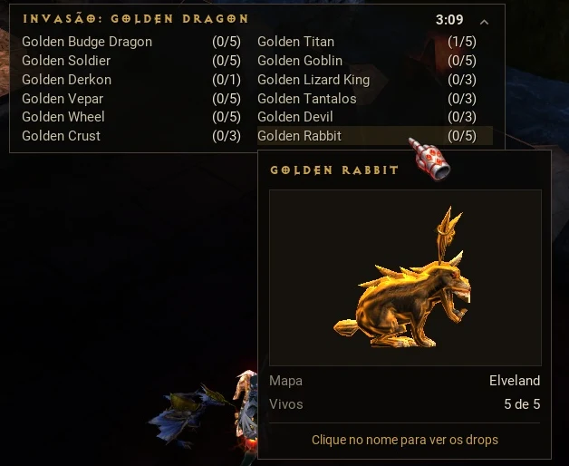 Painel da invasão Golden Dragon e ficha do Golden Rabbit no UltMU