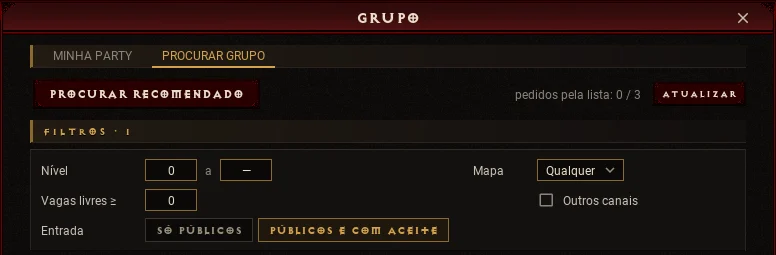 Janela para procurar um grupo no UltMU